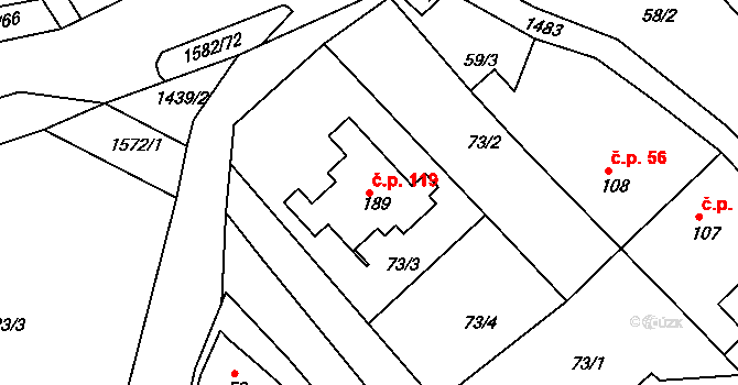 Vršovice 119 na parcele st. 189 v KÚ Vršovice u Opavy, Katastrální mapa