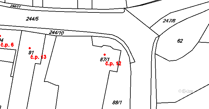 Jezdkovice 12 na parcele st. 87/1 v KÚ Jezdkovice, Katastrální mapa