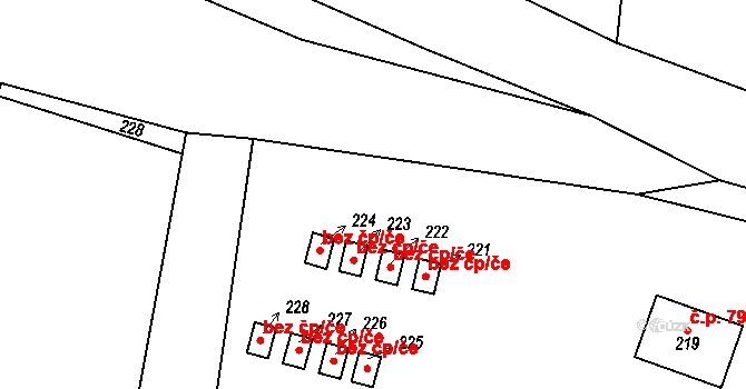 Libuň 45978271 na parcele st. 222 v KÚ Březka, Katastrální mapa
