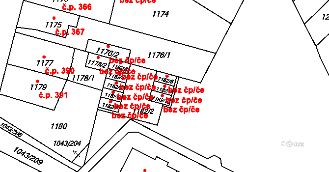 Plzeň 46522271 na parcele st. 1182/9 v KÚ Doubravka, Katastrální mapa