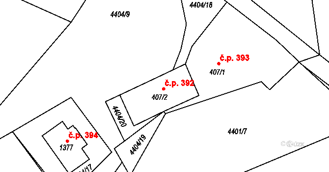 Hrušovany nad Jevišovkou 47497271 na parcele st. 407/2 v KÚ Hrušovany nad Jevišovkou, Katastrální mapa