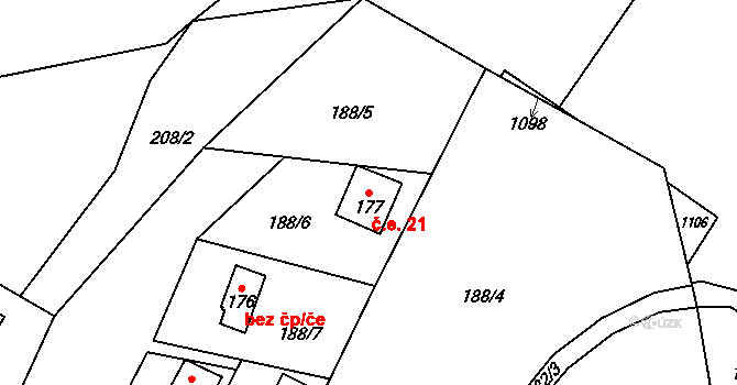 Štěpanice 21, Úbislavice na parcele st. 177 v KÚ Zboží u Nové Paky, Katastrální mapa