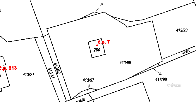 Karpentná 7, Třinec na parcele st. 264 v KÚ Karpentná, Katastrální mapa