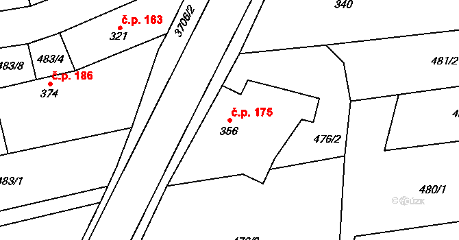 Hradčovice 175 na parcele st. 356 v KÚ Hradčovice, Katastrální mapa