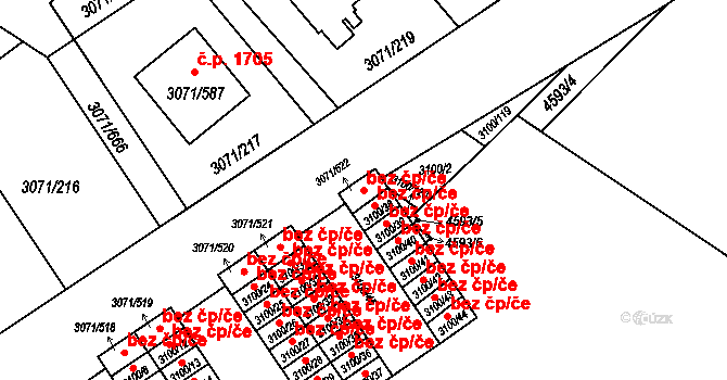 Hlučín 48782271 na parcele st. 3071/522 v KÚ Hlučín, Katastrální mapa