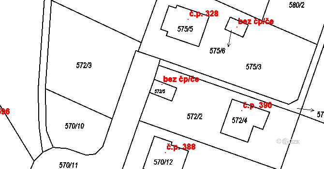 Včelná 49621271 na parcele st. 572/5 v KÚ Včelná, Katastrální mapa