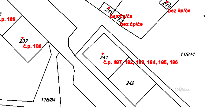 Obrnice 182,183,184,185,186, na parcele st. 246 v KÚ Obrnice, Katastrální mapa