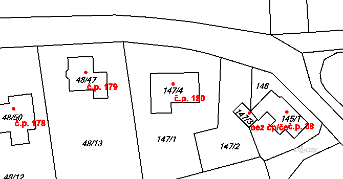 Valtířov 180, Velké Březno na parcele st. 147/4 v KÚ Valtířov nad Labem, Katastrální mapa