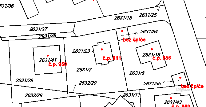 Planá nad Lužnicí 911 na parcele st. 2631/23 v KÚ Planá nad Lužnicí, Katastrální mapa