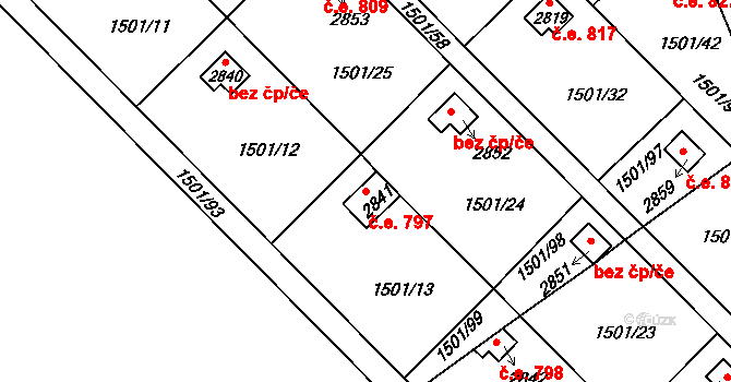 Čertovina 797, Hlinsko na parcele st. 2841 v KÚ Hlinsko v Čechách, Katastrální mapa