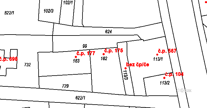 Slatiňany 175 na parcele st. 182 v KÚ Slatiňany, Katastrální mapa