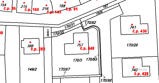 Louky 448, Zlín na parcele st. 757 v KÚ Louky nad Dřevnicí, Katastrální mapa