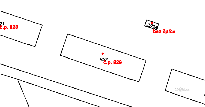 Milevsko 829 na parcele st. 822 v KÚ Milevsko, Katastrální mapa