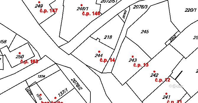 Králíky 14 na parcele st. 244 v KÚ Králíky, Katastrální mapa
