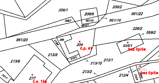 Čenkovice 41 na parcele st. 204 v KÚ Čenkovice, Katastrální mapa