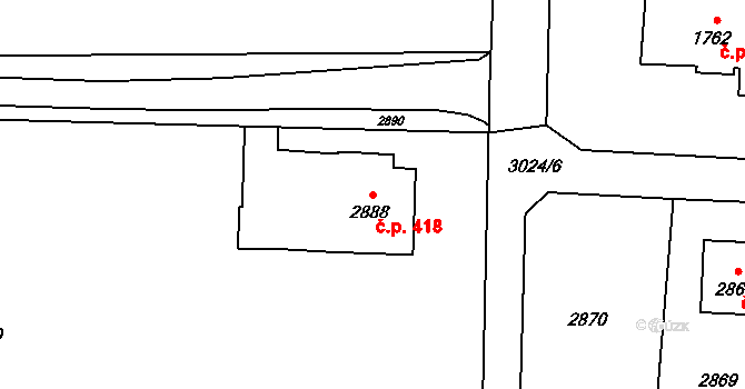 Horní Suchá 418 na parcele st. 2888 v KÚ Horní Suchá, Katastrální mapa