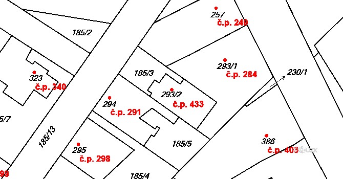 Neratovice 433 na parcele st. 293/2 v KÚ Neratovice, Katastrální mapa