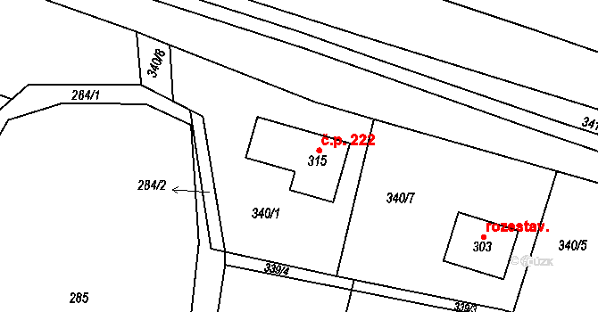 Olovnice 222 na parcele st. 315 v KÚ Olovnice, Katastrální mapa