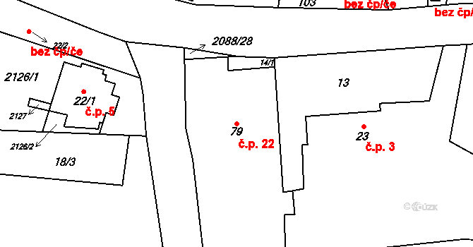 Padařov 22, Jistebnice na parcele st. 79 v KÚ Padařov, Katastrální mapa