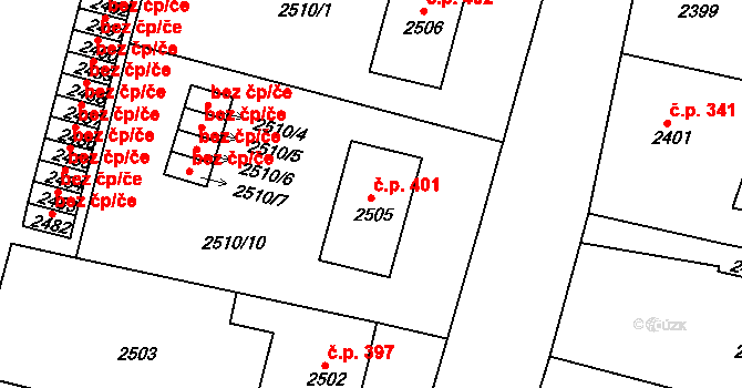 Veselí nad Lužnicí I 401, Veselí nad Lužnicí na parcele st. 2505 v KÚ Veselí nad Lužnicí, Katastrální mapa