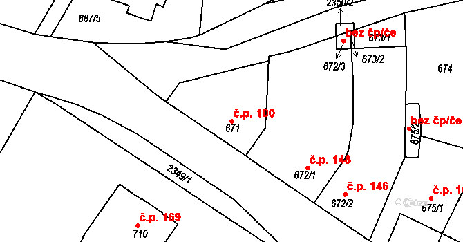 Velké Předměstí 100, Horšovský Týn na parcele st. 671/1 v KÚ Horšovský Týn, Katastrální mapa