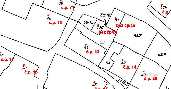 Vranovice 13, Břasy na parcele st. 41 v KÚ Vranovice u Břas, Katastrální mapa