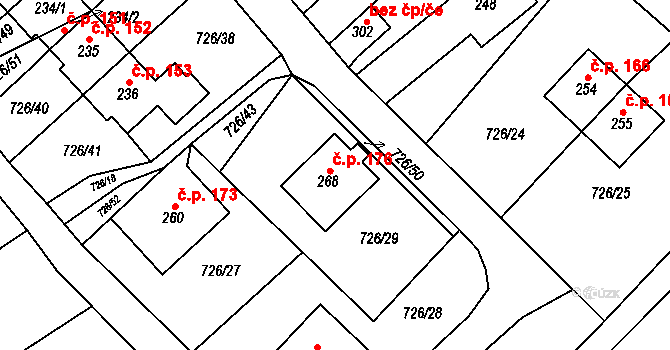 Machov 176 na parcele st. 268 v KÚ Machov, Katastrální mapa