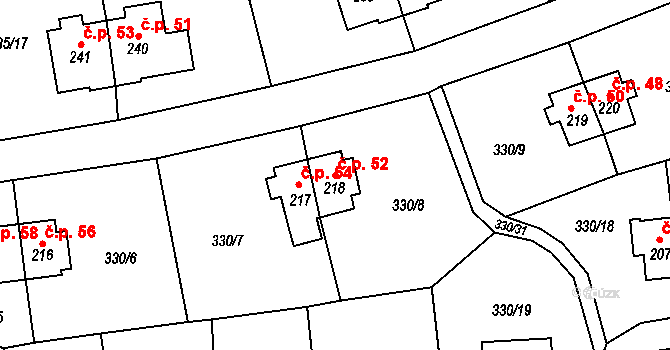 Rybitví 52 na parcele st. 218 v KÚ Rybitví, Katastrální mapa