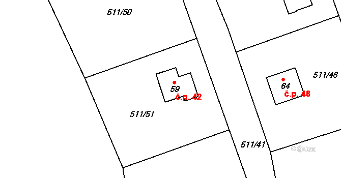 Bukovice 42 na parcele st. 59 v KÚ Bukovice u Rohozce, Katastrální mapa
