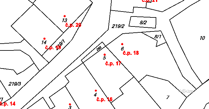 Rumberk 17, Deštná na parcele st. 5 v KÚ Rumberk, Katastrální mapa