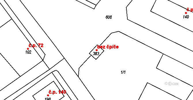 Travčice 79646271 na parcele st. 383 v KÚ Travčice, Katastrální mapa