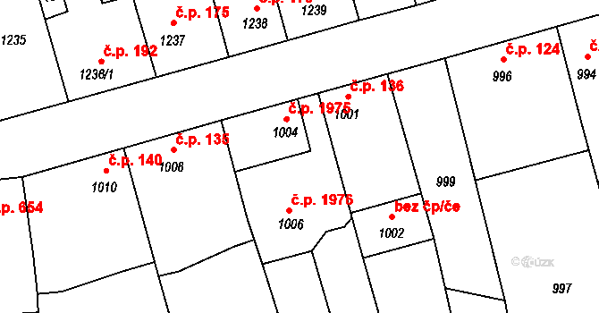 Úvaly 1975 na parcele st. 1004 v KÚ Úvaly u Prahy, Katastrální mapa