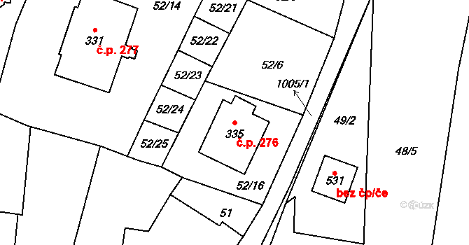 Zdíkov 276 na parcele st. 335 v KÚ Zdíkov, Katastrální mapa