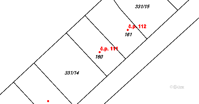 Palonín 111 na parcele st. 160 v KÚ Palonín, Katastrální mapa