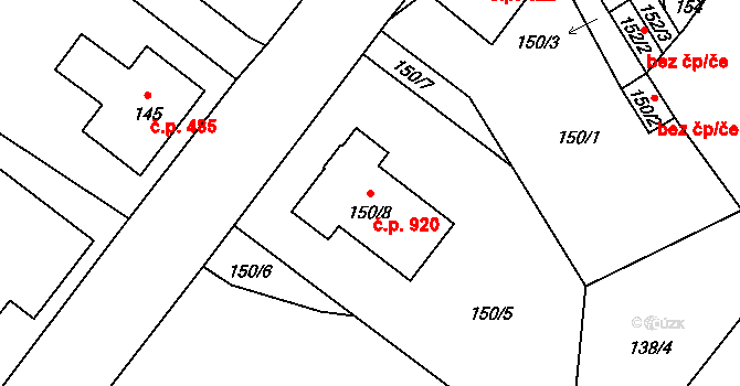 Arnultovice 920, Nový Bor na parcele st. 150/8 v KÚ Arnultovice u Nového Boru, Katastrální mapa