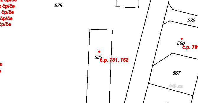 Mohelnice 751,752 na parcele st. 583 v KÚ Mohelnice, Katastrální mapa