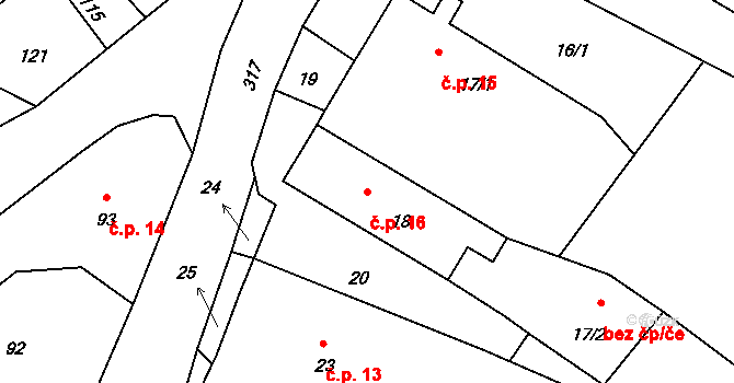 Jestřabí 16, Fulnek na parcele st. 18 v KÚ Jestřabí u Fulneku, Katastrální mapa