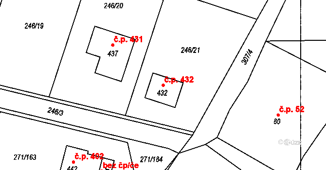 Minkovice 432, Šimonovice na parcele st. 432 v KÚ Minkovice, Katastrální mapa