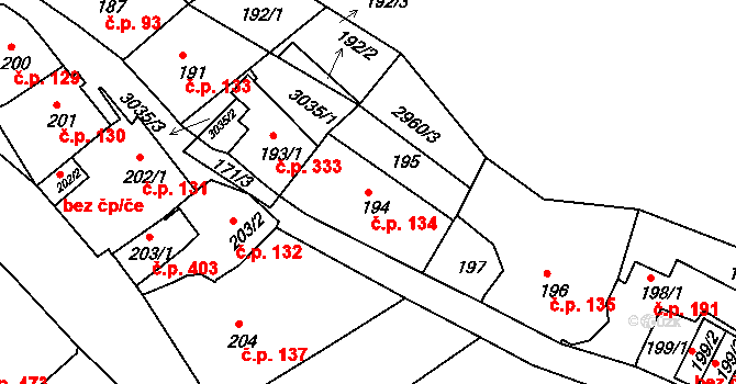 Štramberk 134 na parcele st. 194 v KÚ Štramberk, Katastrální mapa