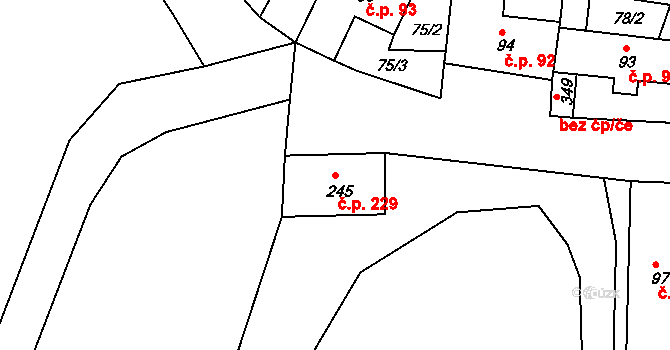 Lhenice 229 na parcele st. 245 v KÚ Lhenice, Katastrální mapa