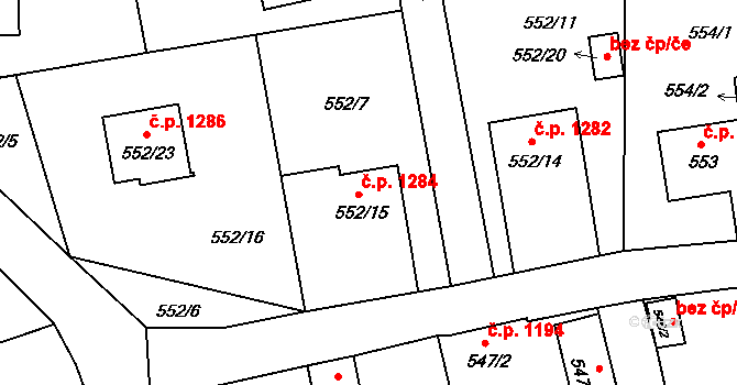 Příbor 1284 na parcele st. 552/15 v KÚ Klokočov u Příbora, Katastrální mapa