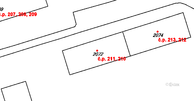 Nádražní Předměstí 210,211, Český Krumlov na parcele st. 2072 v KÚ Český Krumlov, Katastrální mapa