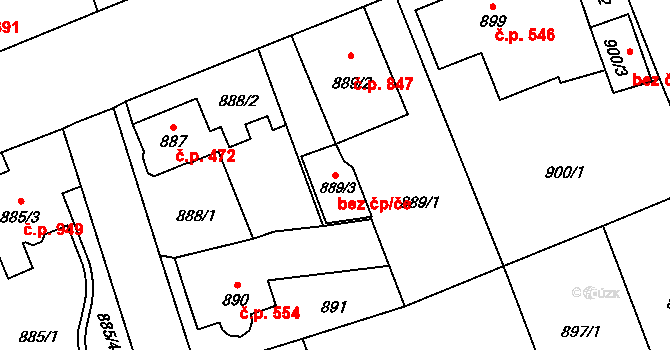 Hronov 87587271 na parcele st. 889/3 v KÚ Hronov, Katastrální mapa