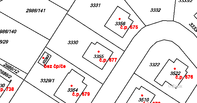 Kamenice nad Lipou 677 na parcele st. 3355 v KÚ Kamenice nad Lipou, Katastrální mapa