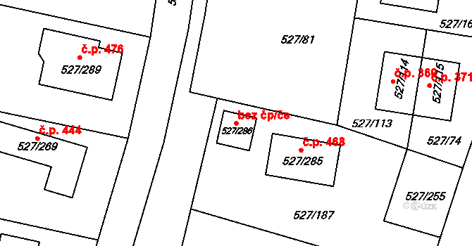 Plzeň 89748271 na parcele st. 527/286 v KÚ Lhota u Dobřan, Katastrální mapa