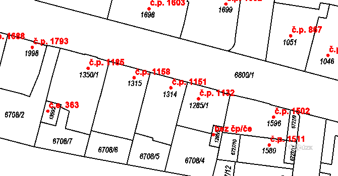 Žatec 1151 na parcele st. 1314 v KÚ Žatec, Katastrální mapa