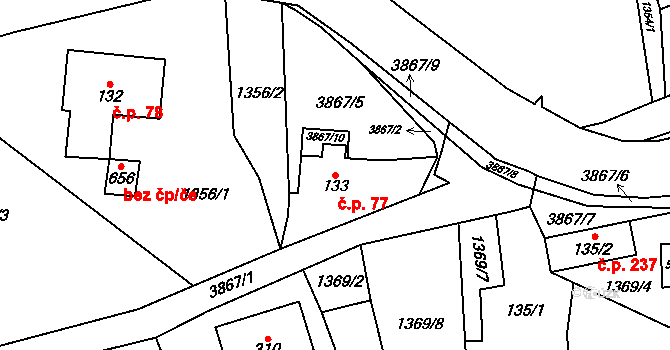 Libouchec 77 na parcele st. 133 v KÚ Libouchec, Katastrální mapa