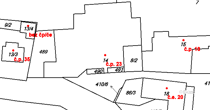 Chynín 23, Čížkov na parcele st. 14 v KÚ Chynín, Katastrální mapa