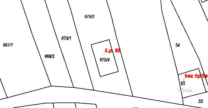 Žeraviny 85 na parcele st. 670/4 v KÚ Žeraviny, Katastrální mapa