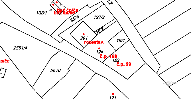 Horní Věstonice 168 na parcele st. 124 v KÚ Horní Věstonice, Katastrální mapa